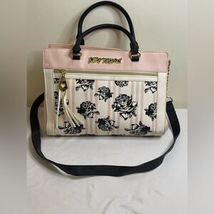 Betsey Johnson  Rose Pink Striped Leather Purse/Crossbody